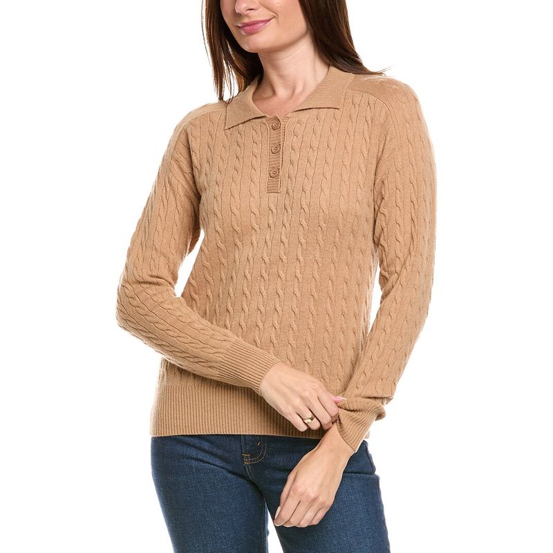 Kier+J Womens Kier + J Cable Knit Wool & Cashmere-Blend Polo Sweater, Brown